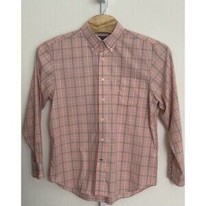 Nautica A Bit Trimmer Peach Blue‎ Plaid Long Sleeve Shirt Men's XL